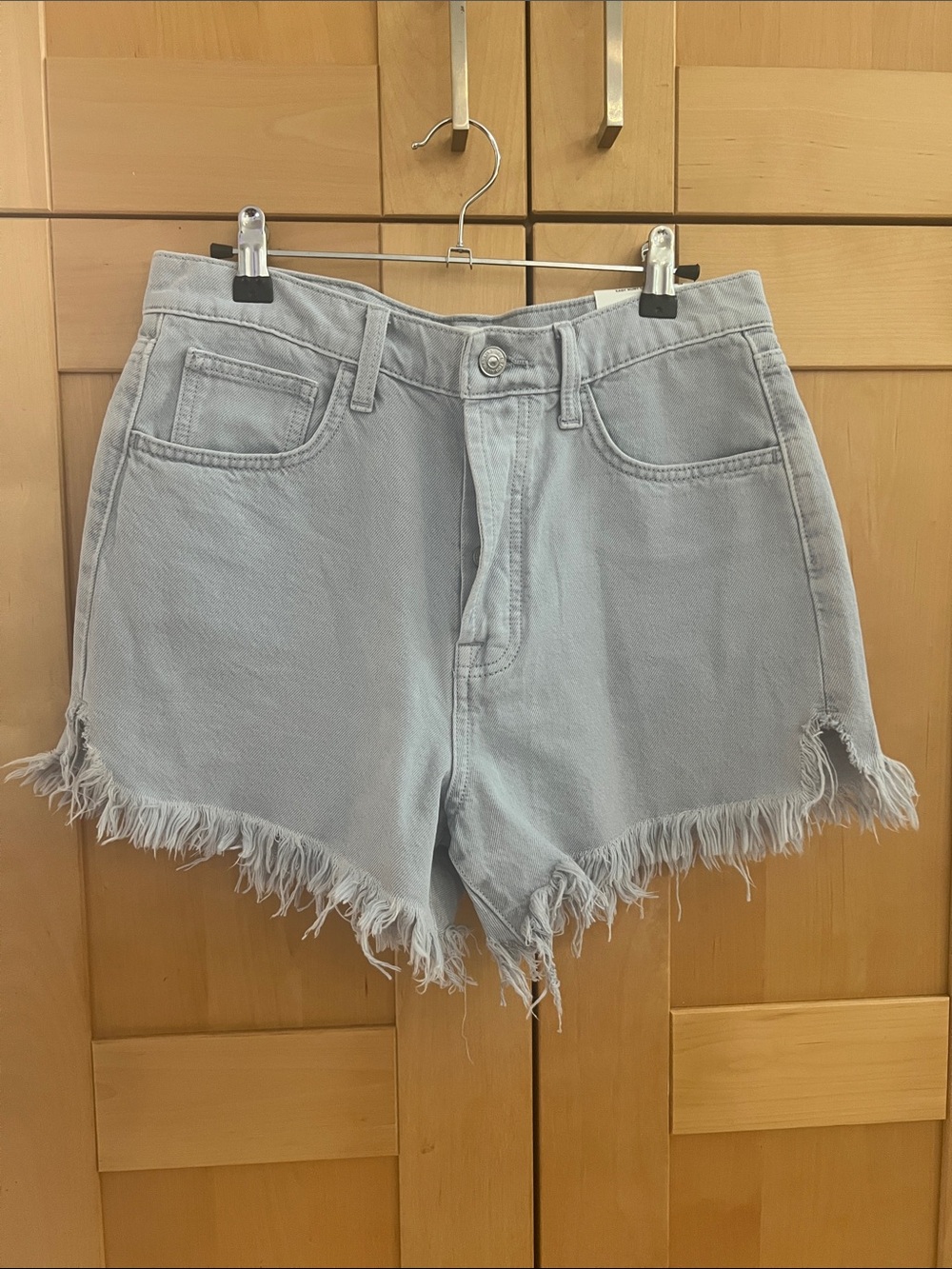 7 For All Mankind Light Blue Frayed Denim Cutoff Shorts
